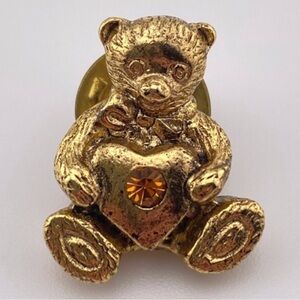 Vintage Teddy Bear Heart Gold Tone Pin